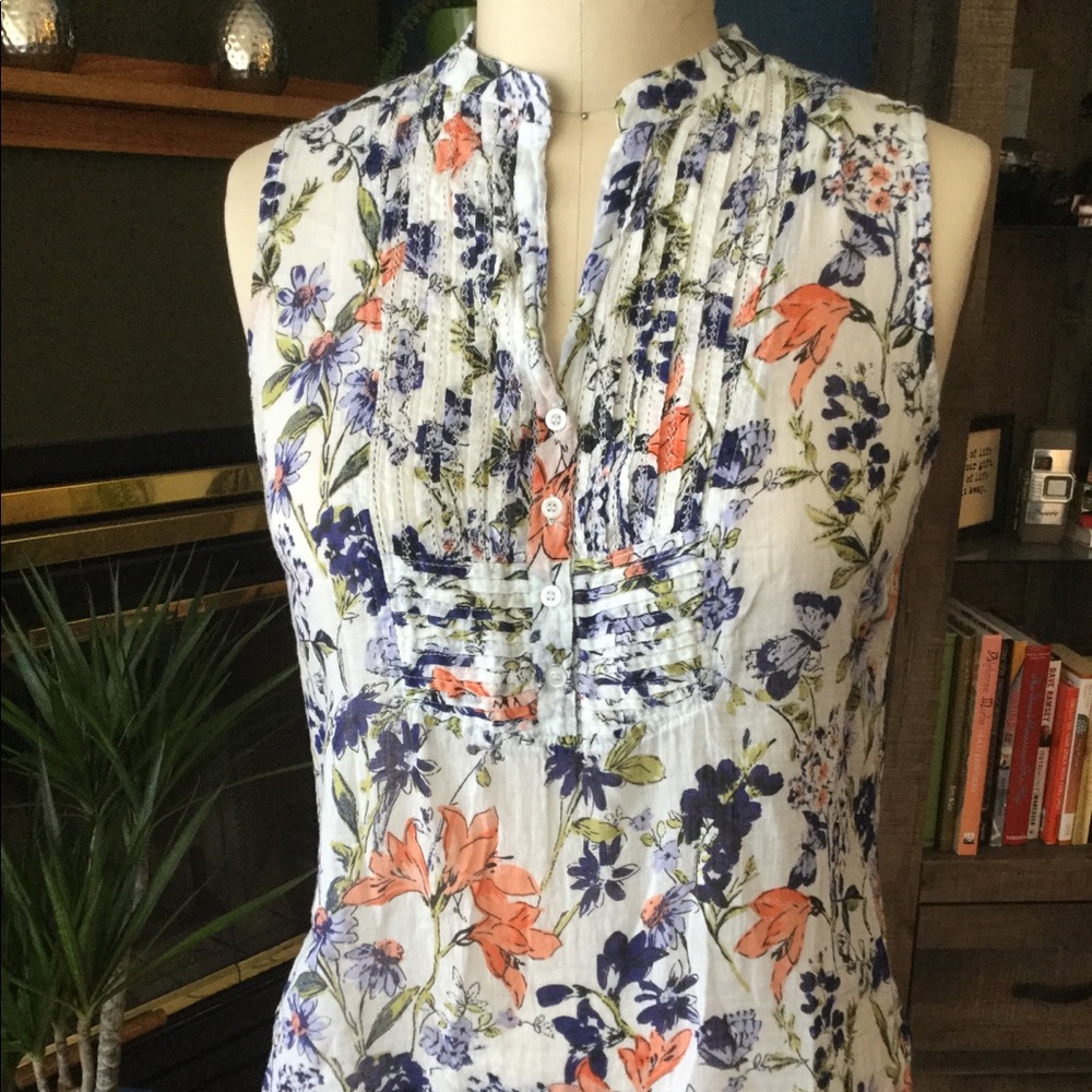 ModCloth Gauzy Work Tank Top White Floral Blouse L